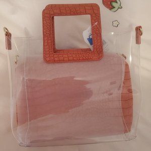 coral faux alligator print 3-in1 tote bag